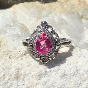 PINK TOPAZ & CUBIC ZIRCONIA 925 STERLING SILVER RING, SIZE 6